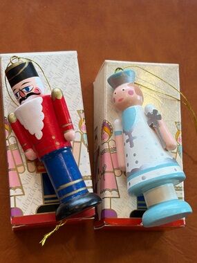 Set Nutcracker Ornaments Avon Painted Wood Soldier Sugar Plum Fairy With Boxes